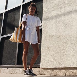 Linen white mini dress